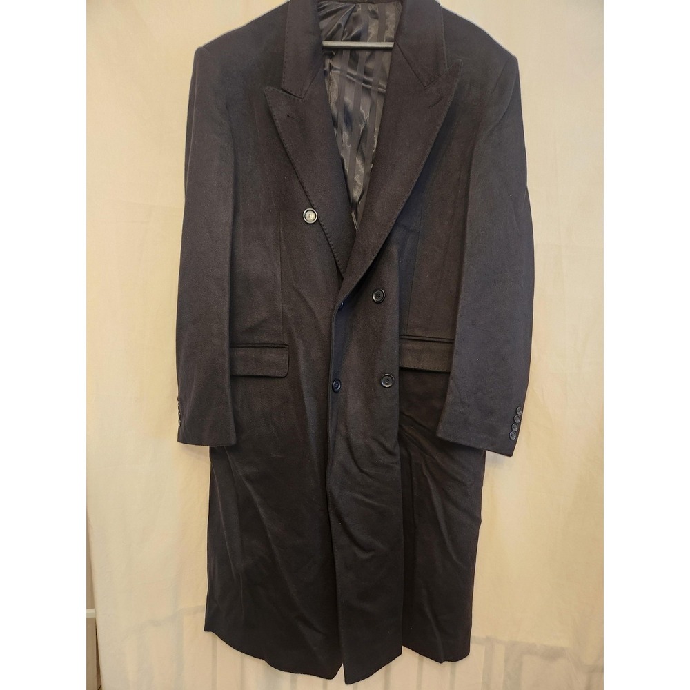 Louis Dell'Olio Coat Mens 50 Navy 100% Cashmere Long Overcoat‎ Made In Italy